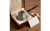 Handmade Turkish Cezve Silver Finish Copper Cezve Pot Double-Layered Turkish Coffee Pot Heat-Tinned