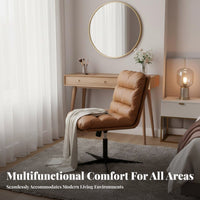 Thickened Cushion Armless Vanity Chair Minimalist Design Armless Channel-Tufted Swivel Seat Space Saving Office Furniture Easy Assembly for Makeup Users, Home Workers, Students, Bedroom, Study Room