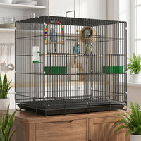 Foldable Metal Wire Bird Cage for Budgie, Lovebird and Finch Cage, Rectangular Indoor Single Layer Design, Portable Travel Case with 10mm Spacing