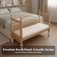 Wooden Bedside Cradle Solid Beech Wood Attached Infant Bed Liftable Guardrail Sleeping Infant Crib for Newborns, Young Children, Nighttime Feedings