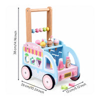 Interactive Ice Cream Truck Pusher Multi-Functional Wooden Baby Push Pusher Push Toy with Bead Maze Child-Friendly for Toddlers, Nursery