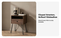 Wood-Grain Finish Wooden Coffee Station Cabinet Black Metal Legs Coffee Station Cabinet Round Knob