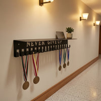 Medal Hanger with Shelf Wall-Mounted Medal Display with Shelf Matte Black Metal for Athletes, Home Gym, Bedroom
