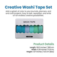Washi Tape Rolls Set for Journaling, Solid Color Decorative Paper Strips for Scrapbook, Japanese Craft Supplies for Bible and DIY Projects