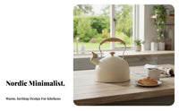 2.5L Whistling Kettle Clear Whistle Whistling Tea Kettle Wood Handle Tea Pot Large Capacity Stovetop Water Boiler Rust-Resistant