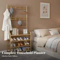Multi-Functional Coat Rack with Shoe Storage Space Saving Freestanding Garment and Shoe Rack Large Capacity Hall Tree with Shelves Easy to Assemble for Families, Homeowners, Students, Hallway, Bedroom, Living Room, Apartment