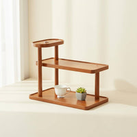 Multi-Level Display Stand Space Saving 3-Tier Desktop Shelf Wooden Countertop Organizer Raised Border Design for Tea Room