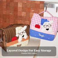 Large Capacity Cute Dog Makeup Bag Layered Design Cute Puppy Makeup Bag Multi-Purpose for Women, Girls, Daily Use, Business Trip, Dorm Room