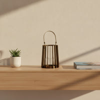 Lantern with Glass Insert Open Frame Wire Cage Lantern Cage Candle Holder Decorative Tabletop for Living Room, Entryway