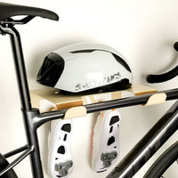 Space-Saving Bike Rack with Shelf and Hooks Padded Bike Rack with Shelf Horizontal Two-Wheeler Storage Hanger Heavy-Duty for Apartment