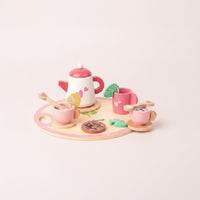 12 Pieces Wooden Tea Set Preschool Pretend Tea Set Wooden Playset Kids Colorful for Nursery