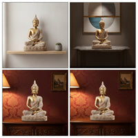 Seated Buddha Figurine Zen Seated Buddha Statue with Headdress Meditation Feng Shui for Shelf, Desk