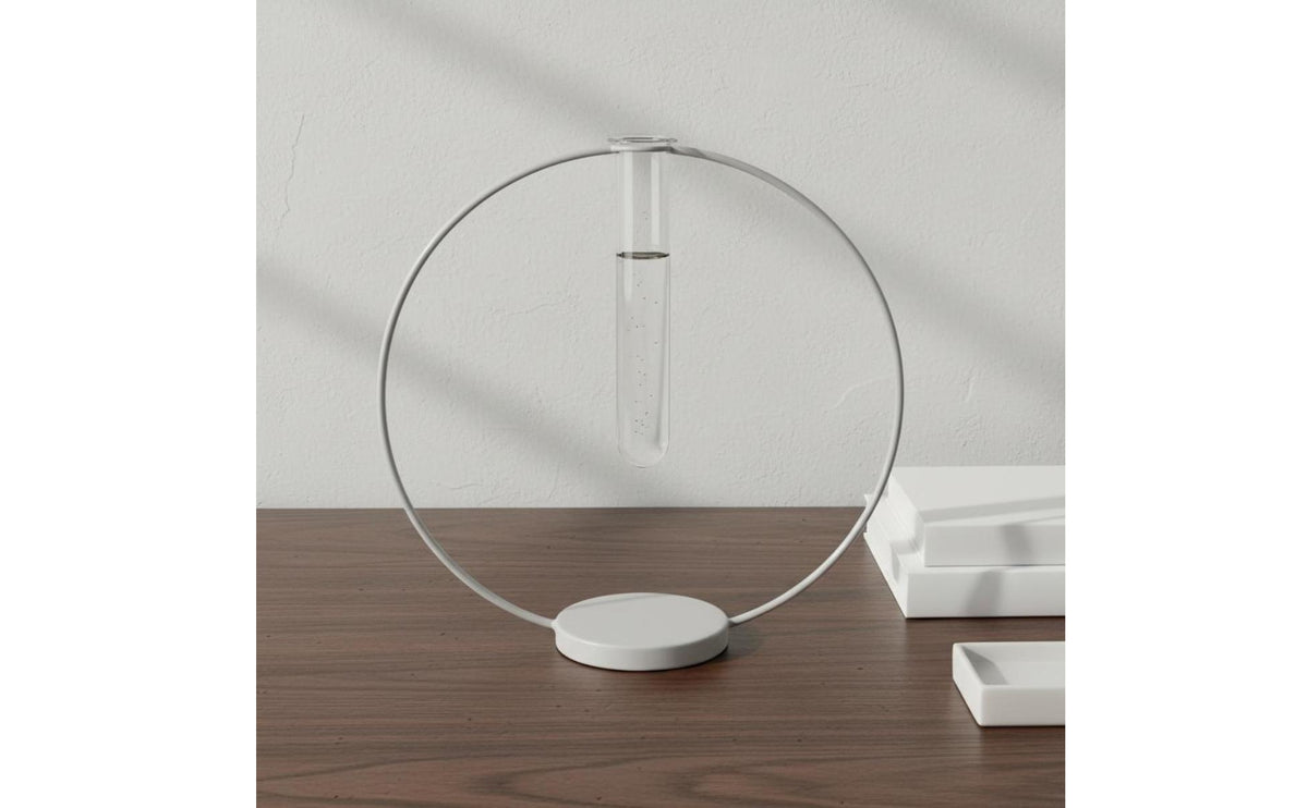 Nordic Aesthetic Water-Based Vase Modern Design Iron Frame Test Tube Vase Elegant Accent Glass Tube Flower Stand for Living Room, Office Desk
