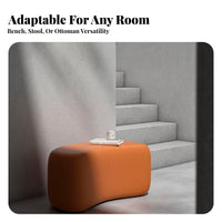 Wabi-Sabi Aesthetic Curved Entryway Bench Sherpa Material Curved Waterfall Bench Compact Size Upholstered Stool Padded Seat for Apartment Dwellers, Interior Designers, Homeowners, Hallway, Living Room, Bedroom