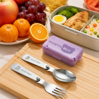 Portable Cutlery Set, For Kids, Spoon, Fork, Set, 304 Stainless Steel, Foldable, With Silent Case, Outdoor, Camping, For Bento