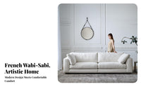Three-Seater soft Sofa Wabi-Sabi Aesthetic Deep-Seat soft Couch French Cream design Living Room Furniture for Families, Adults, paleice, Bedroom, Dorm
