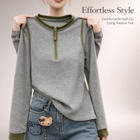 Quarter Zip Base Layer for Women with Half Zipper Long Sleeve Pullover Top, Completely Pure Casual Color Shirt for Autumn Winter, Plus Size Fit