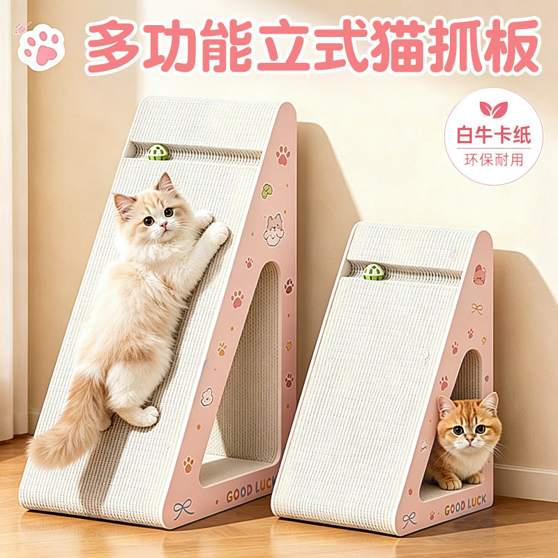 White Corrugated Cardboard Cat Scratcher Post with Sisal Rope - Durable and Multi-functional