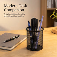 Metal Mesh Pen Organiser for Desk, Office Organizer Desktop Storage, Large Capacity Pencil Cup, Round Shape Accessories for Students