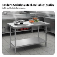 Easy to Clean Stainless Steel Work Table Commercial Kitchen Prep Table High Load Capacity Metal Food Prep Station Brushed Finish for Restaurant Crew, Warehouse Workers, Home Cooks, Workshop, Garage, Laundry Room