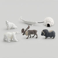 6 Pieces Arctic Animal Figures with igloos Miniature Arctic Animal Playset Educational Toy for Kids, Classroom