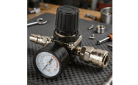 140 PSI Air Regulator with Gauge Square Body Air Compressor Regulator Metal Housing Pressure Reducing Valve Adjustable Knob for Workshop