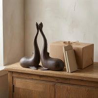 Distressed Finish Sea Mammal-Shaped Bookends Antique Style Sea Mammal Bookends Dark Brown Book Support Matching Pair