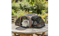 Breathable Pet Carrier with Expandable Mesh Collapsible Foldable Pet Carrier Portable Transport Tote Lightweight for Cats, Small Dogs