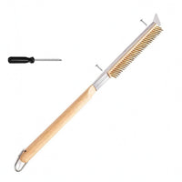 Wooden Handle Copper Wire Brush Screwdriver Included Pizza Brush Hanging Loop Cleaning Tool Narrow Head for Barbecue