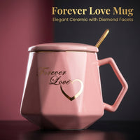 Large Coffee Mug with Lid and Spoon, Ceramic Tea for Couples Anniversary Gift, Desk with Heat Resistant Single Layer Cup