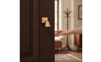 Vintage-Style Door Bell with Wooden Mount Adhesive-Backed Shopkeepers Bell Adhesive Door Chime Brass-Colored for Homeowners, Entryway, Storefront