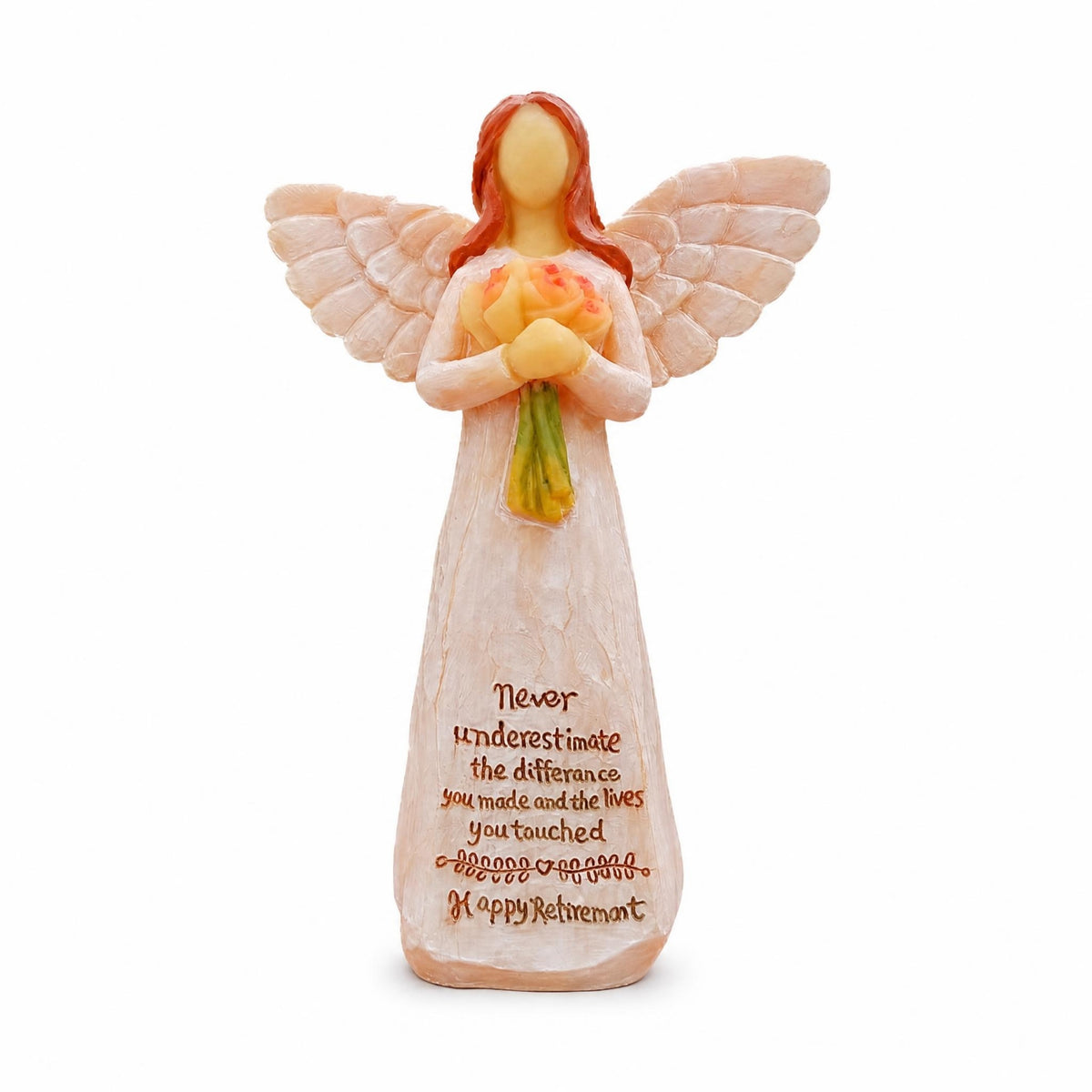 Engraved Retirement Message Resin Angel Statue Tabletop Angel Figurine Detailed Design Home Decor Gift Idea