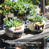 Resin Animal Flowerpot Creative Gift Idea Cute Animal Resin Planter Twofold-Use Miniature Plant Pot for Students, Cat Lovers, Windowsill