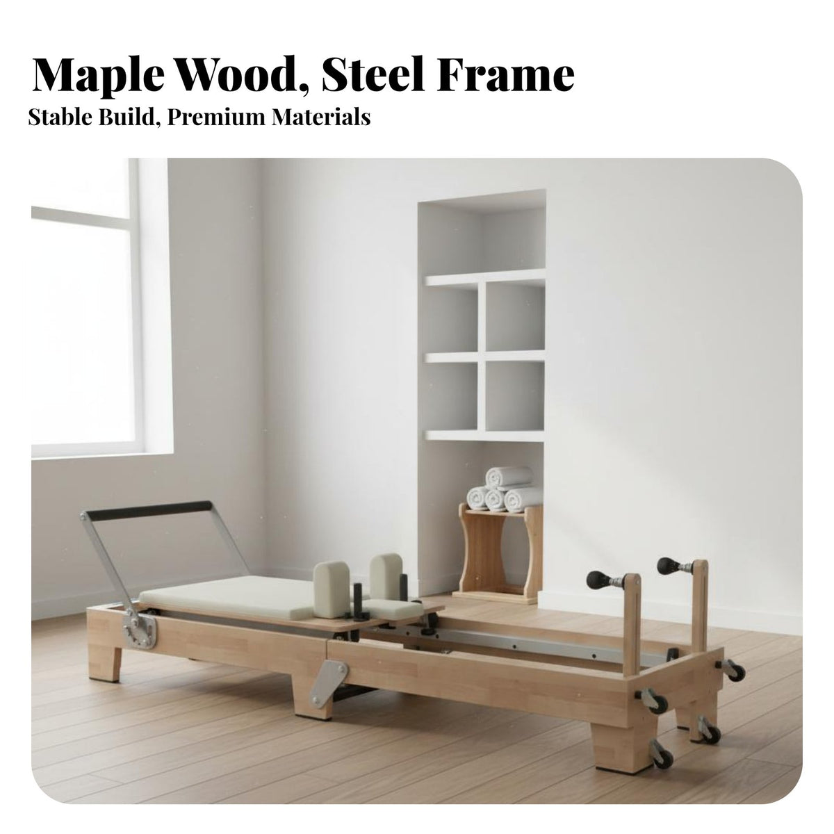 Foldable Pilates Reformer Solid Wood Frame Wooden Reformer Bed Studio Grade Domestic Pilates Exercise Machine for Professionals, Beginners