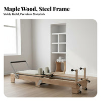 Foldable Pilates Reformer Solid Wood Frame Wooden Reformer Bed Studio Grade Domestic Pilates Exercise Machine for Professionals, Beginners