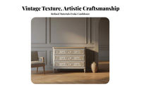 French design Carved Single-Drawer Cabinet Distressed Finish Bedside Table Vintage Look Nightstand Rustic allure for Interior Decorators, Apartment Dwellers, Bedroom, Living Room, Entryway, Hallway
