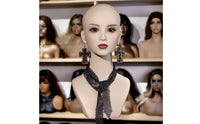 Realistic Mannequin Head with Shoulders Skin-Tone Display Bust Head Fashion Accessory Holder Stylized Face Pierced Ears