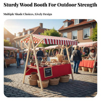 Space-Saving Wooden Market Stand with Canopy Easy Assembly Foldable Market Stall Versatile Wooden Vendor Booth with Awning Multi-Purpose for Entrepreneurs, Small Business Owners, Promotional Events, Street Vending, Craft Fairs, Trade Shows