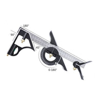 Combination Square with Bubble Level 0-180 Degree Combination Square Angle Locator Multifunction Protractor Stainless Steel