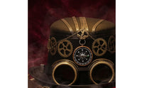 Brass-Tone Gears Steampunk Top Hat Wide Brim Victorian Steampunk Hat Decorative Band Costume Accessory Structured Crown for Stage Performance, Theater
