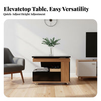 Adjustable Height Swivel Lift-Top Table Movable with Wheels Living Room Furniture Space-Saving Storage Cart Multi-Functional for Small Apartment Dwellers, Homeowners, Telecommute Workers, Balcony, Home Office, Dining Area
