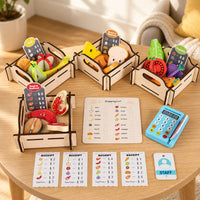 Educational Grocery Store Toy with Calculator Interactive Wooden Supermarket Toy Child-Led Pretend Grocery Store Compact for Children, Preschoolers, Toddlers, Playroom, Classroom, Daycare