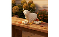 Halloween Highland Cow Ghost Statue Spooky Cow Ghost Figurine Rustic Statue with Drape Whimsical for Tabletop