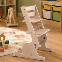 Baby Highchair, Growing Children's Highchair Height-Adjustable, Baby Chair from Natural Material with Harness and Removable Tray, 79x46x49cm
