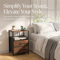 Bedside Table with Charging Station, End Table with 2 USB Ports and Power Outlets, Side Table with Drawers and Storage Shelves, Nightstand with Metal Frame for Living Room Bedroom