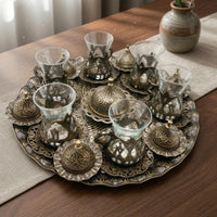 Turkish Tea Cup Set Filigree Lidded Tea Cup Set Antique-Style