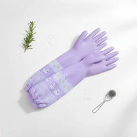 Fleece Lined Household Gloves Long Cuff Kitchen Gloves Oil Resistant