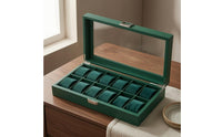 12 Slot Watch Storage Box Velvet-Lined Watch Organizer Box Leather-Covered Cushioned Slots