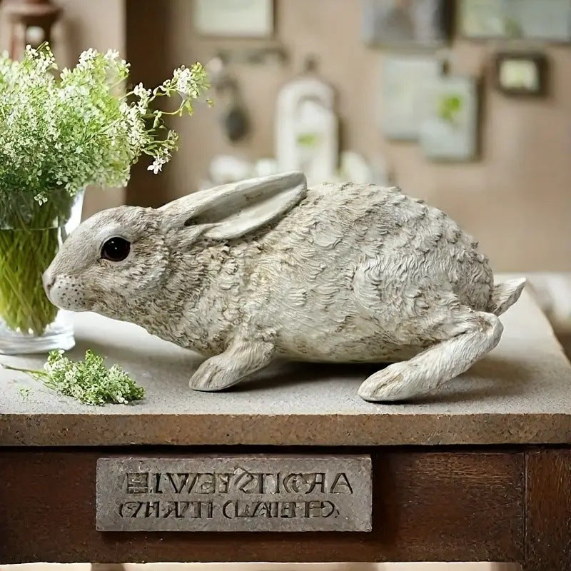 Crouching gray-white rabbit ornament