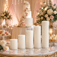 5 Pieces Reusable Foldable Cylinder Pedestal Stand Pleated Dessert Pedestal Column Lightweight Honeycomb Display Stand Clear for Party Hosts, Wedding Planners, Weddings, Birthday Parties